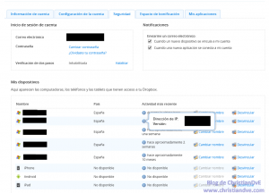 Ajustes de seguridad de dropbox