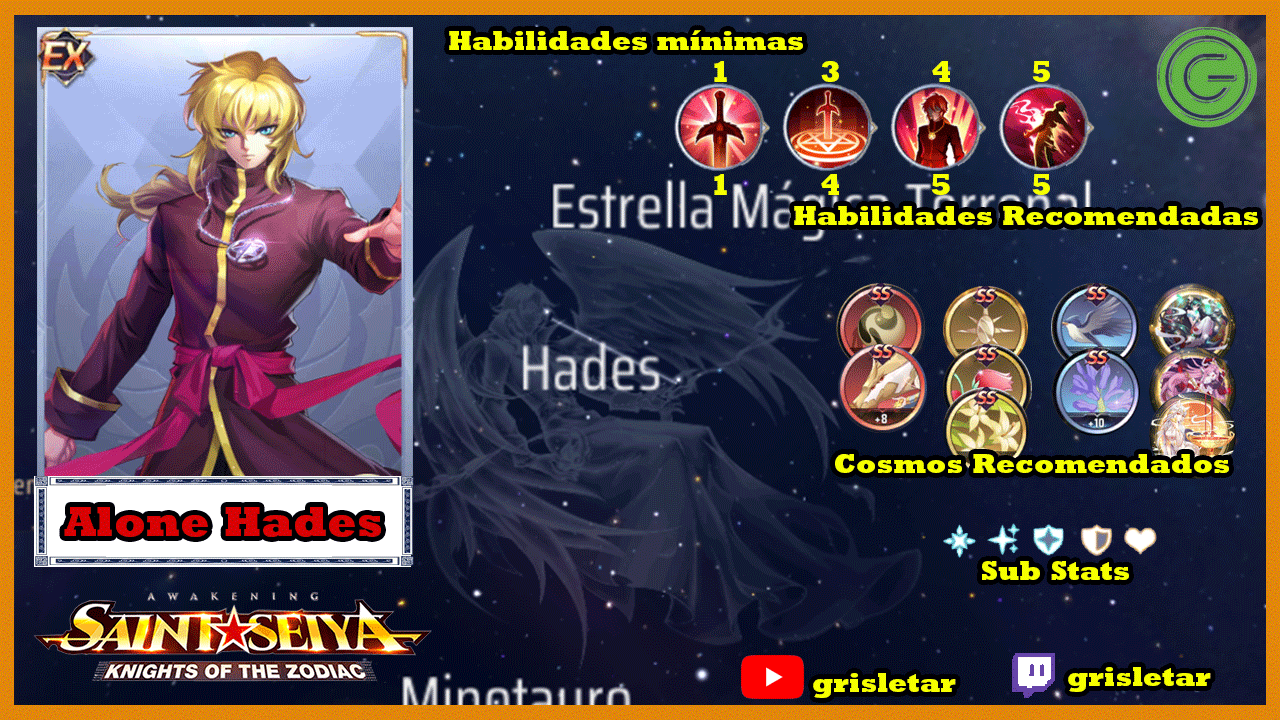 Alone de Hades, habilidades a subir, cosmos, skillups y subs stats