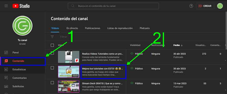 cortar un video desde Youtube Studio 